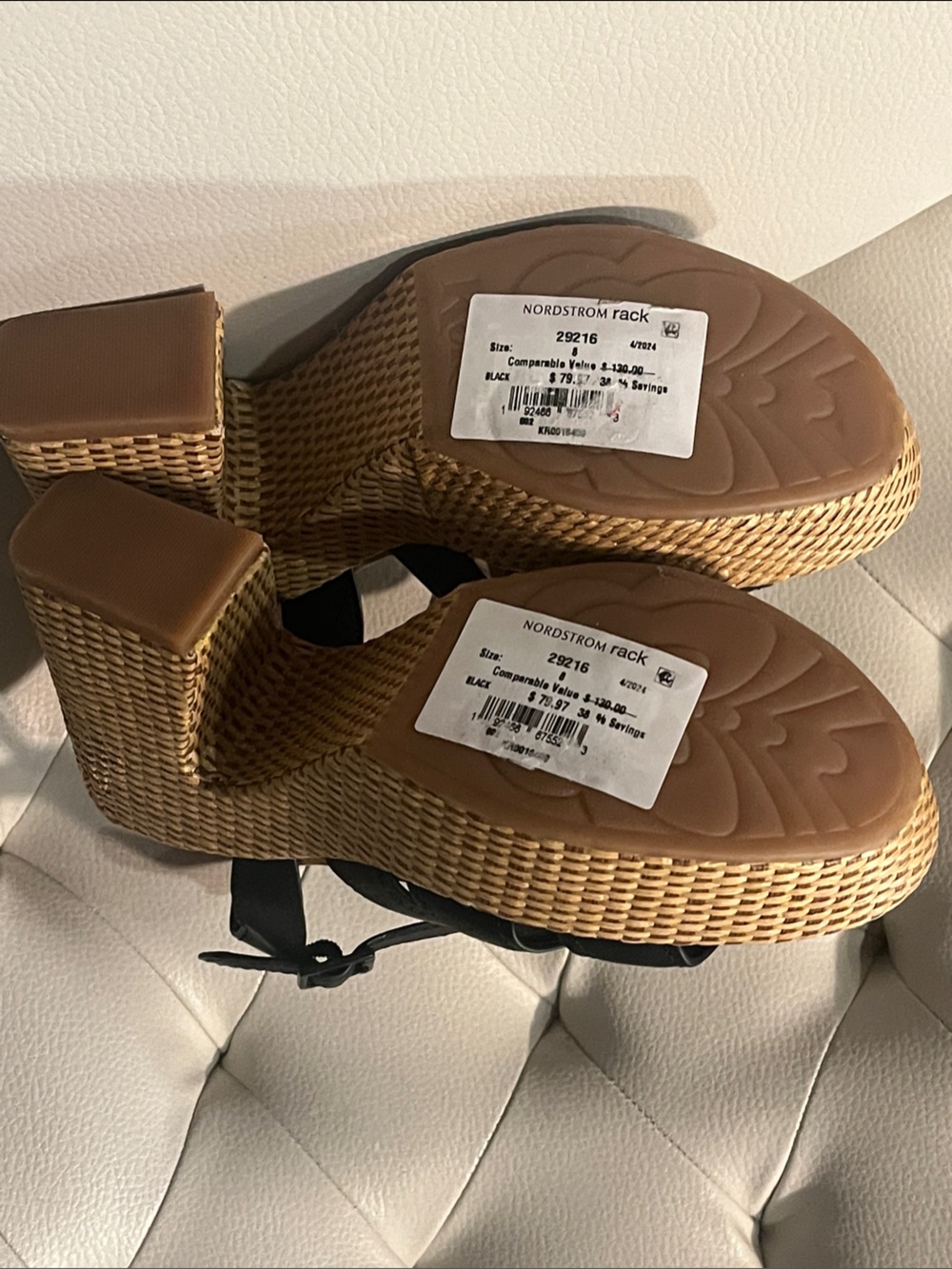 Kork-Ease Black Leather Woven-Platform Sandals - Picture 8 of 12